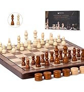 Chess Set 15'' Chess Board Wooden Magnetic Folding Chess Board Set for Adults &amp; Kids Checkers Gam...