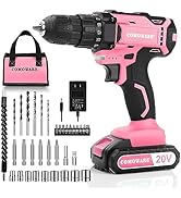 COMOWARE 20V Cordless Drill, Pink Power Drill, Pink Drill Set for Women, 1 Battery &amp; Charger, 3/8...