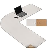 MAIDERN 47 Inch L Shaped Corner Desk Mat, Cork &amp; Leather Reversible Desk Pad for Gaming Computer ...