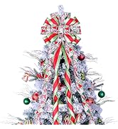 Christmas Tree Topper Wreath Bow Large Green Christmas Bow Tree Topper 52"x13" Red and Green Chri...