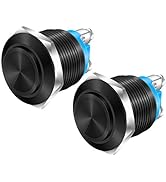 DaierTek 2pcs Momentary Horn Push Button Switch 12V Black Metal Waterproof 19mm Round Starter Pow...