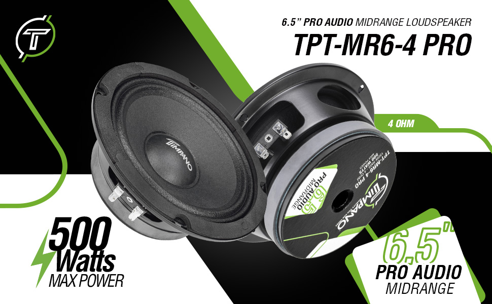 Timpano TPT-MR6-4 PRO 6.5” Midrange PRO Audio Loudspeaker 4 Ohm Specs Infographic 
