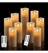 antizer Flameless Candles Set of 9 Ivory Dripless Real Wax Pillars Include Realistic Dancing LED ...