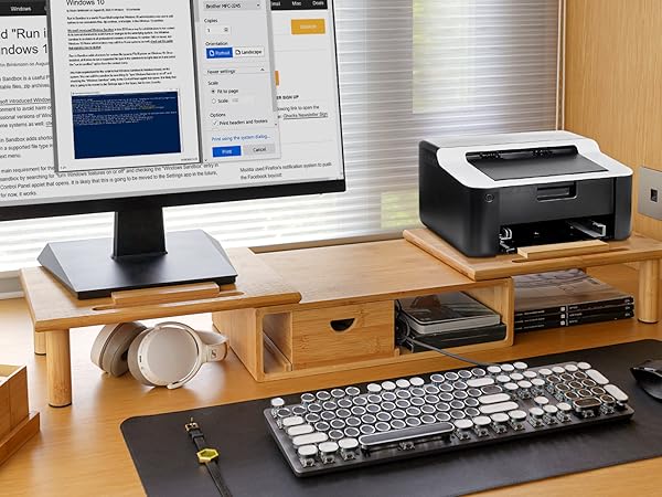 ROCDEER Adjustable Monitor Stand Riser in Bamboo