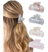 HOKEMP 4 Pcs Hair Claw Clips for Women, 6cm Medium Pearl Acrylic Claw Clips, Non-Slip Claw Clips ...