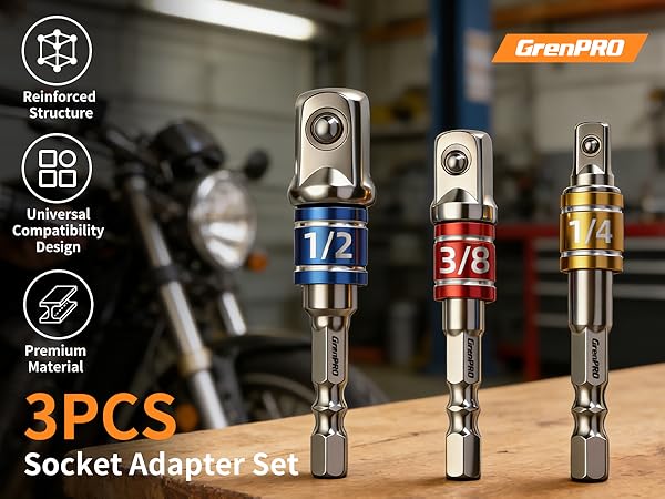 GRENPRO 3-Piece Socket Adapter Set with universal compatibility
