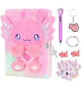 homicozy Axolotl Diary with Lock, Gift for 6 7 8 Year Old Girl, Secret Diary Journal Tie-Dye Fuzz...