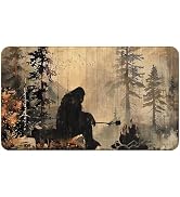 WARDOS Rustic Winter Camping Forest Bigfoot Door Mat, Farmhouse Campfire Sasquatch Nature Landsca...