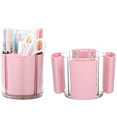 Comix 360° Rotating Pen Holder for Desk, Pencil Holder with 5 Slots, Cute Pink Plastic Desk Organ...