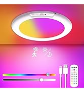 wowatt 13 Colours Battery Operated Ceiling Lights, Rechargeable Motion Sensor Light Indoor Wirele...
