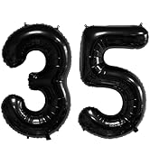 40 Inch Number Balloons 35/53 Black Big Giant Jumbo Number Foil Mylar Balloons for 35th/53th Birt...