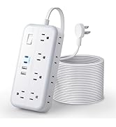 Flat Extension Cord 25 FT, NTONPOWER Surge Protector Power Strip, 10 Widely Spaced Outlets with 4...