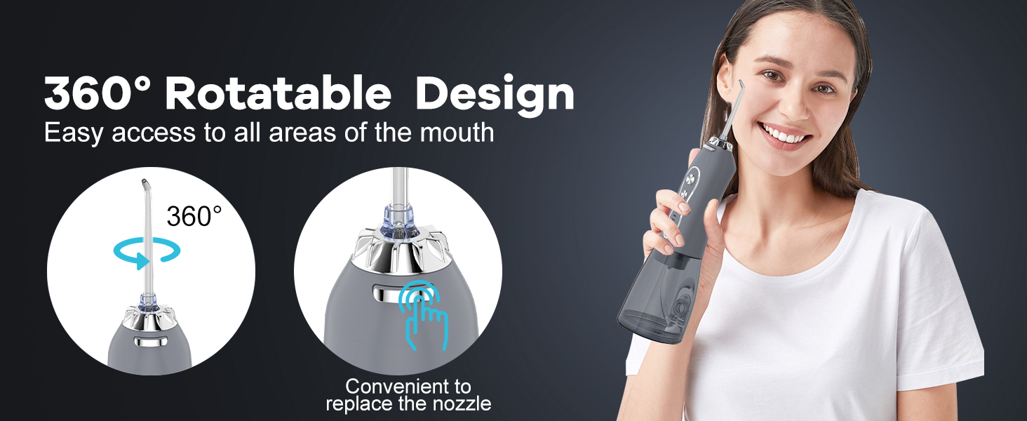 water dental flosser with Rotabtable nozzles