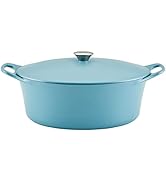 Rachael Ray NITRO Cast Iron Dutch Oven, 6.5 Quart, Agave Blue