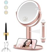 MOMOKUBA Makeup Mirror with Lights, Double Sided 1x/20x Magnifying Mirror with Light, Rechargeabl...