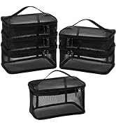 Tosnail Set of 3 Mesh Zipper Bag with Handle, Black Mesh Pouch, Travel Toiletry Bag, Cosmetic Org...
