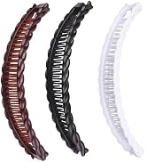 3Pcs Banana Hair Clips for Thick Curly Hair - Black and Brown and White Tortoise Clips, Vintage C...