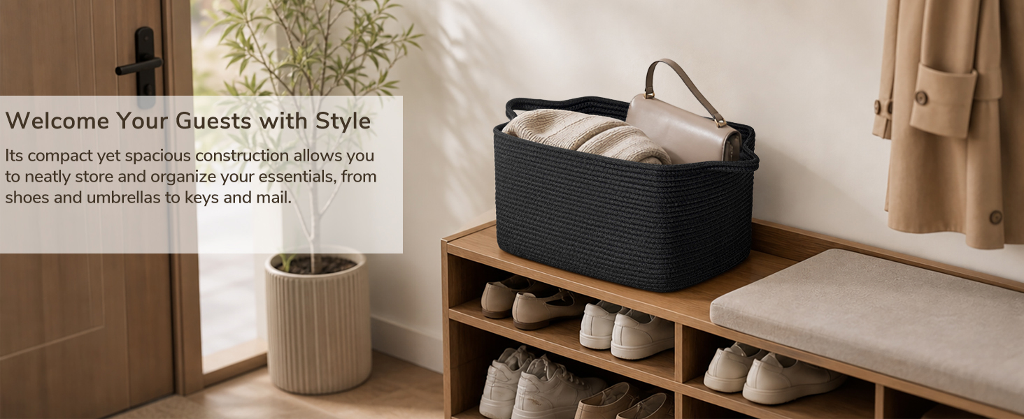 Goodpick Square Woven Rope Basket with Handles