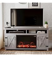 JUMMICO Fireplace TV Stand for TVs Up to 65+ Inch Entertainment Center with Open Storage Shelves ...