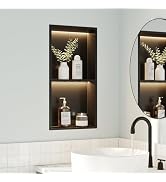 Neohomee 2-Tiers 12x24 Recessed Wall Niche with LED Light Strips, Matte Black LED Shower Niche Ca...