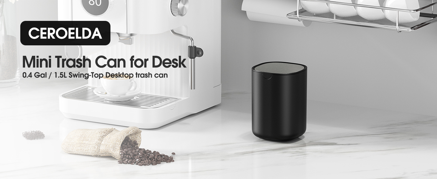 Mini Trash Can for Desk 0.4 Gal / 1.5L Swing-Top Desktop trash can