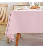 Laolitou Table Cloth Rectangle Linen Waterproof Textured Valentines Light Pink Tablecloth, Washab...