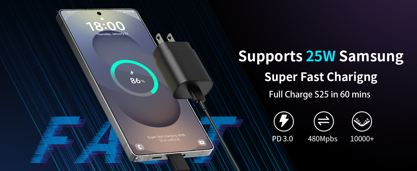 S25 S24 S23 S22 Ultra Samsung Charger Fast Charging,25W Android Phone Charger Cord Type C Block