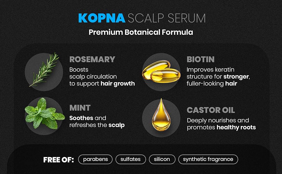 kopna scalp serum oil hair growth care man rosemary mint biotin castor scalp massage natural