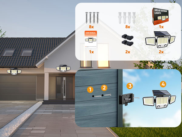 Solar Motion Lights Outdoor Waterproof - Solar Flood Wall Light for Garden Yard Patio Pathway