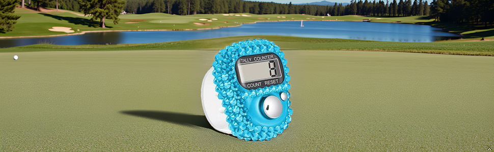 A close-up view of a golf ball on a green, with the product in the foreground.