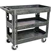 AQNIEGEP 3 Shelf Utility Cart Heavy Duty Rolling Cart with Brake Wheels Storage Service Cart w/De...