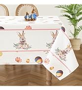 Easter Rectangle Tablecloth, 60 x 84 Inch Waterproof Easter Colorful Eggs and Cute Bunny Table Cl...