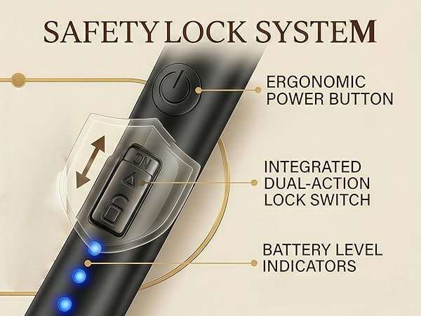 Electric candle lighter with dual-action safety lock, ergonomic power button
