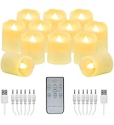 Flameless Remote Tea Lights Rechargeable Candles, 12 PCS Realistic USB LED Tealights with Timer F...