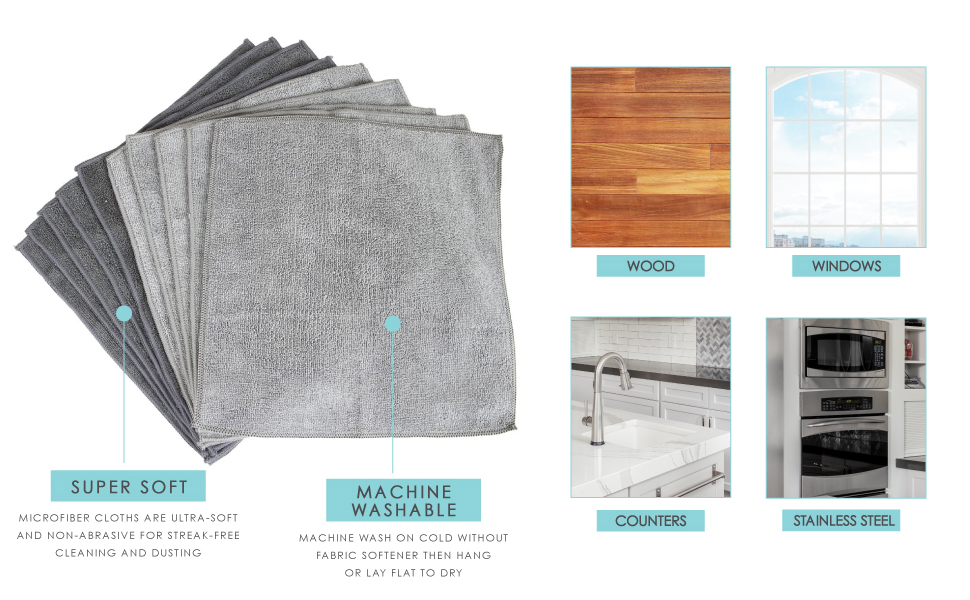 SCSS Cloths with images of wood, windows, counters and stainless steel