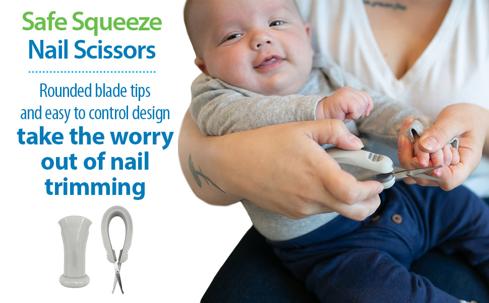 Safe Squeeze Nail Scissors, Safe, rounded blades take the worry out of trimming tiny nails