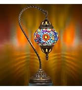 Marrakech Tiffany Style Stained Glass Table Lamp, Handmade Turkish Moroccan Mosaic Glass Lamp wit...