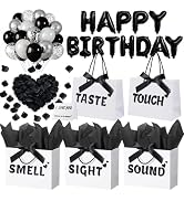 5 Senses Gift Bags for Him with Labels, 9"x4"x7" Gift Bag Tissue Paper Bow Ribbon Happy Birthday ...