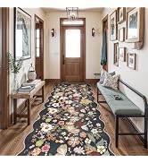 Kitchen Runner Rug 3x8 Scalloped: Hallway Washable Floral Vintage Rugs Soft Low Pile Carpet for B...