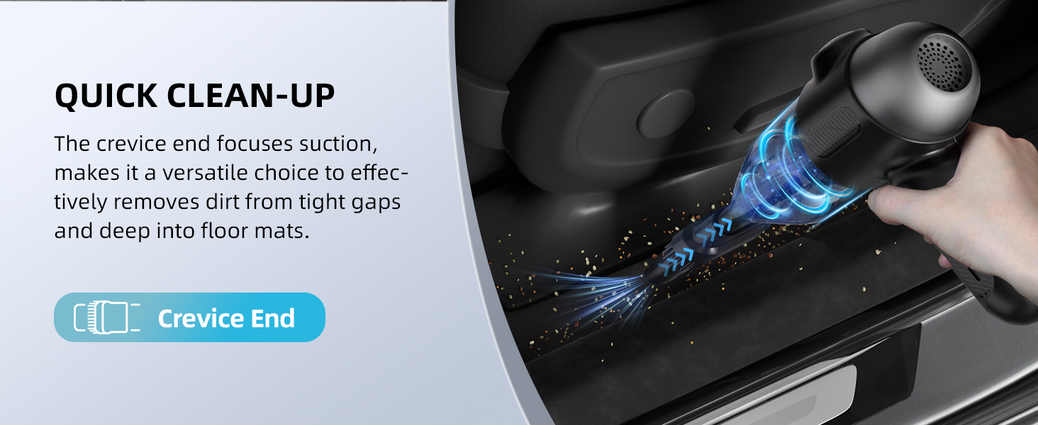 portable mini vacuum cleaner with crevice end focuses suction