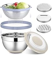 HaWare Mixing Bowl with Colander, 4-1 Stainless Steel Bowl Set with Lids &amp; 3 Pcs Nesting Graters,...