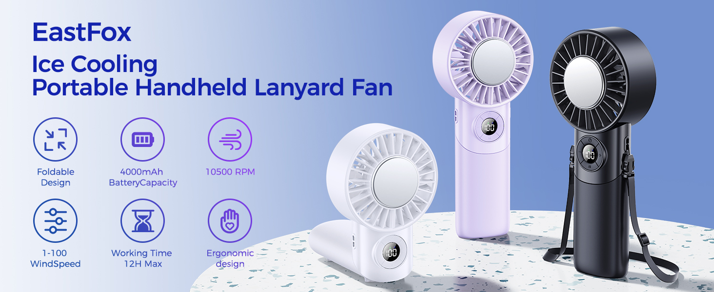EastFox Ice Cooling Portable Handheld Lanyard Fan
