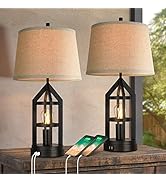 Farmhouse Table Lamps for Living Room Set of 2, 3-Way Dimmable Touch Control Bedside Lamps with 2...