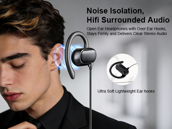 Over Ear Buds USB C headphones OPen ear Wired Sport Wired Earbuds with Mic Noise Isolating Earphone