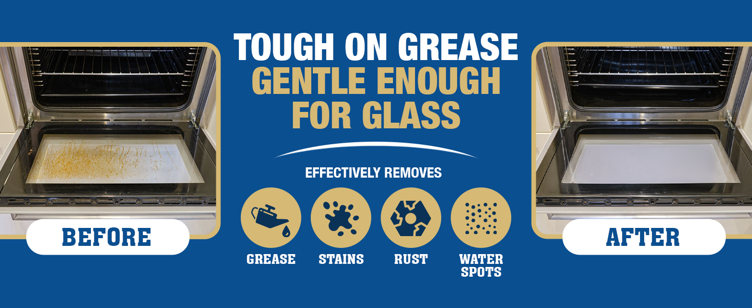 Tough on grease gentle for glass removes grease stains rust water spots