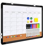 Monthly Calendar Whiteboard Dry Erase Cork Board Combination for Wall, 17x13 Magnetic Dry Erase B...