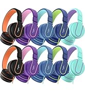 AILIHEN Kids Headphones Bulk 10-Pack for K-12 School Classroom, On-Ear Wired Headset with Microph...