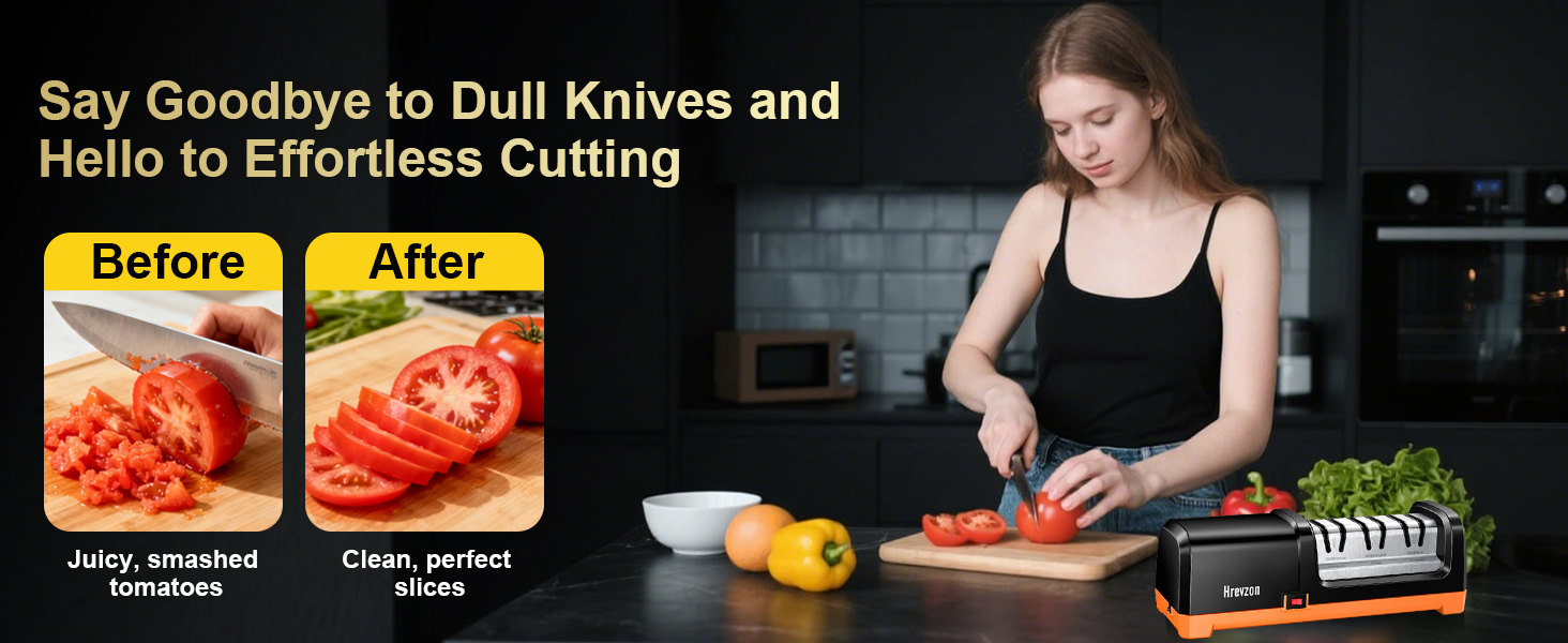 Hrevzon Knife Sharpener Electric Work Sharp for Kitchen Knives