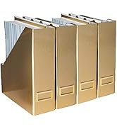 BLU MONACO Foldable Gold Magazine File Holder with Gold Label Holder - Set of 4 Cardboard Magazin...