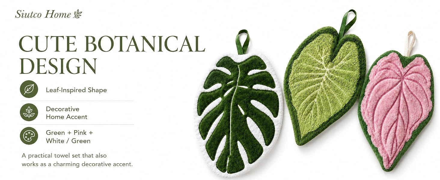 Pink leaf towel, green leaf towel, Monstera deliciosa towel